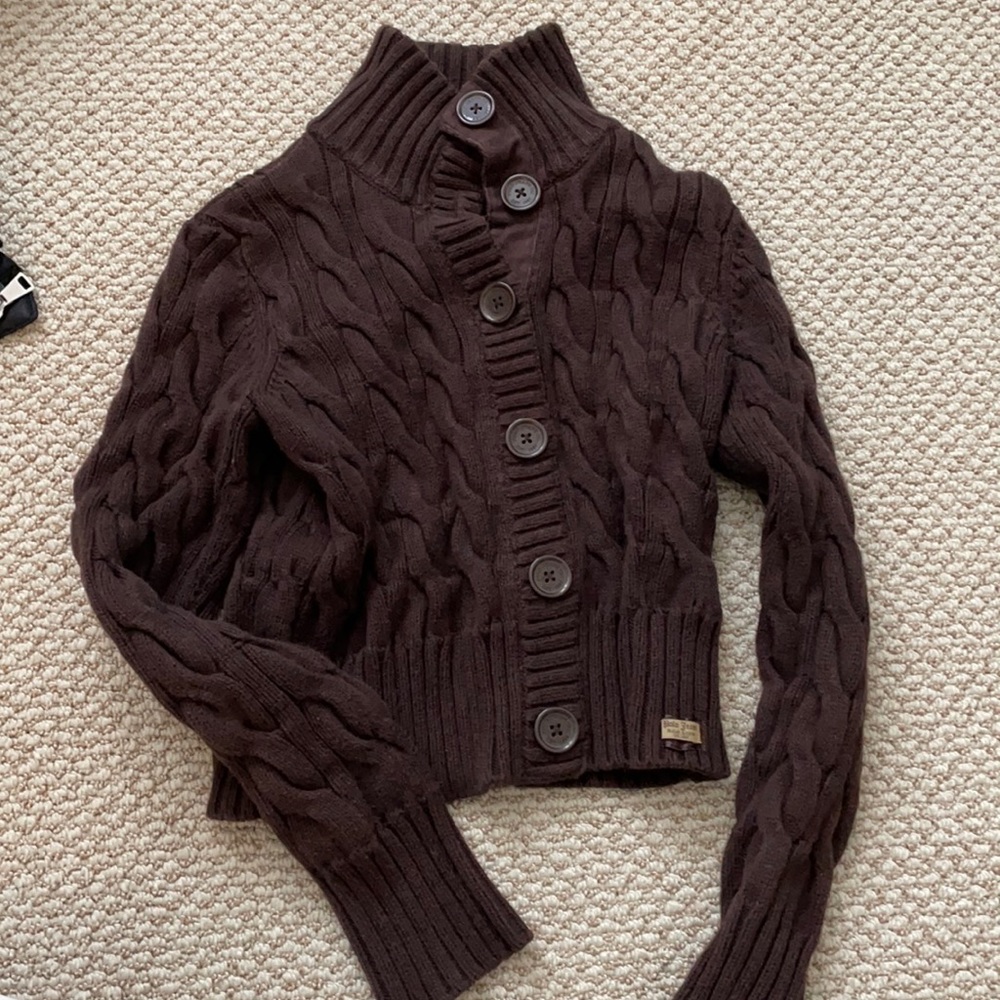 Ralph Lauren brown cable knit cardigan